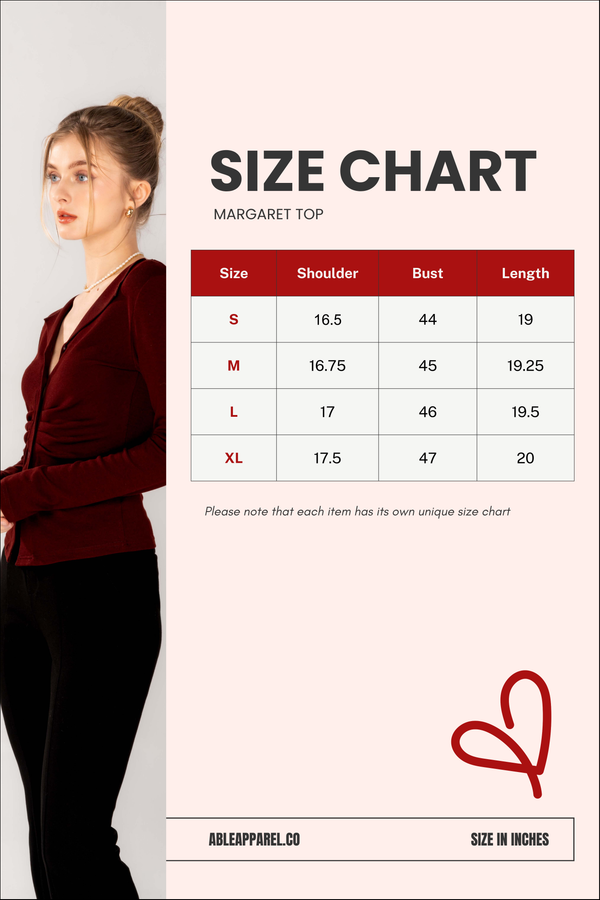 Size Chart for Margaret Top