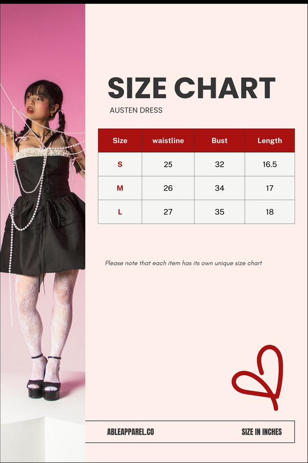 Size Chart for Austen Dress