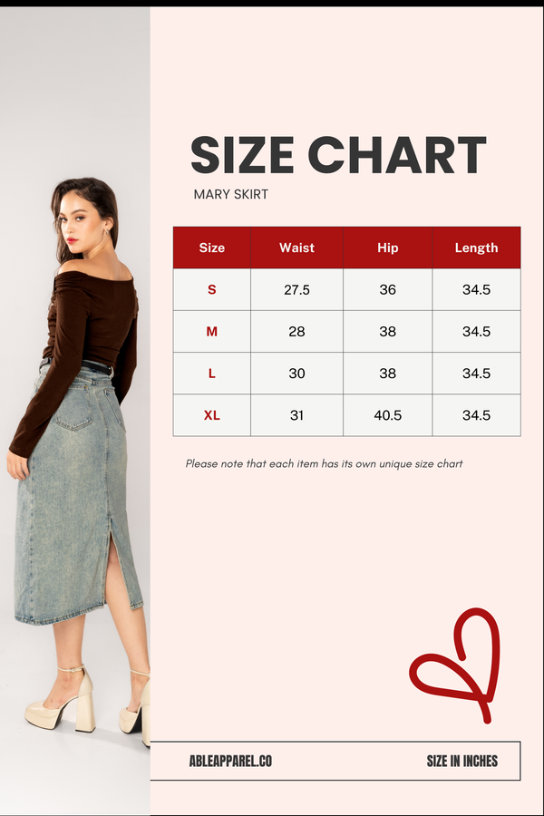 Size Chart for Mary Skirt
