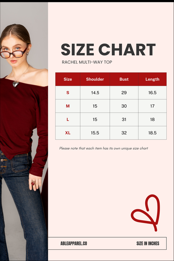 Size Chart for Rachel Multi-Way Top