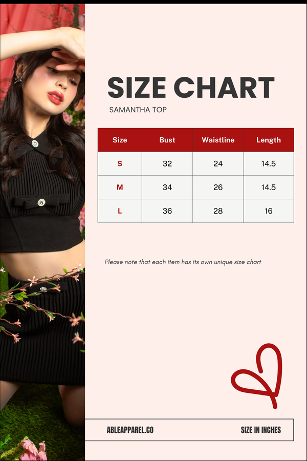 Size Chart for Samantha Top